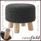 Pouf Ottoman Footstool, 13" Round x 11" High, Hand-Knitted Cotton Footrest, Non-Skid Wood Legs, Boho Foot Stool for Living Room, Bedroom
